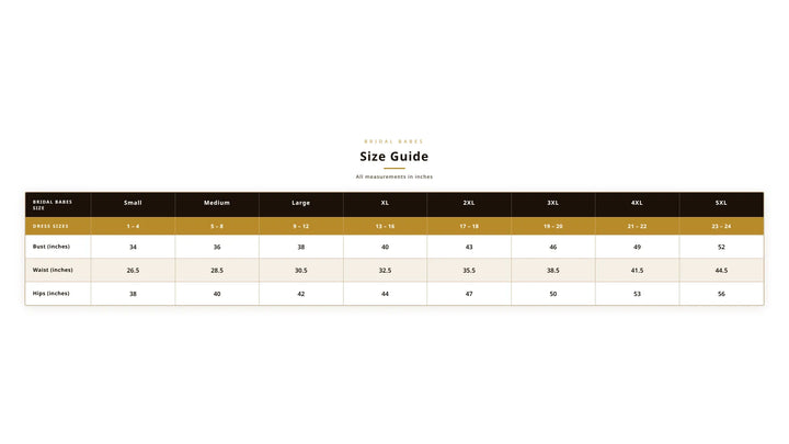 Remotion Still: Bridal Babes Size Chart v4