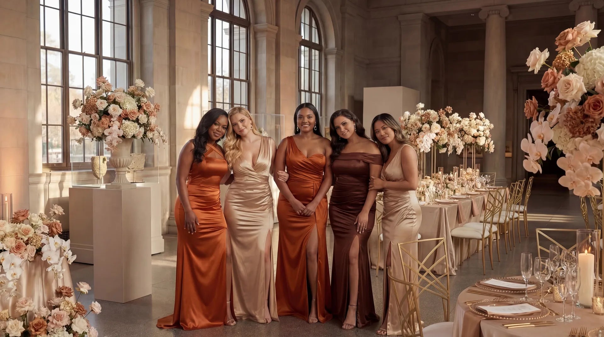 Shades of Melanin Bridesmaids in natural outdoor lighting