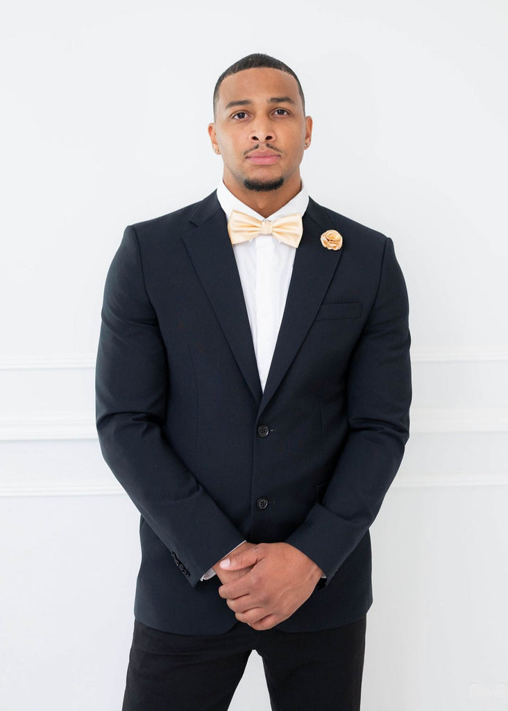 Groomsmen Black Tux With Gold Tie Groomsmen 6-Piece Set (Bowtie