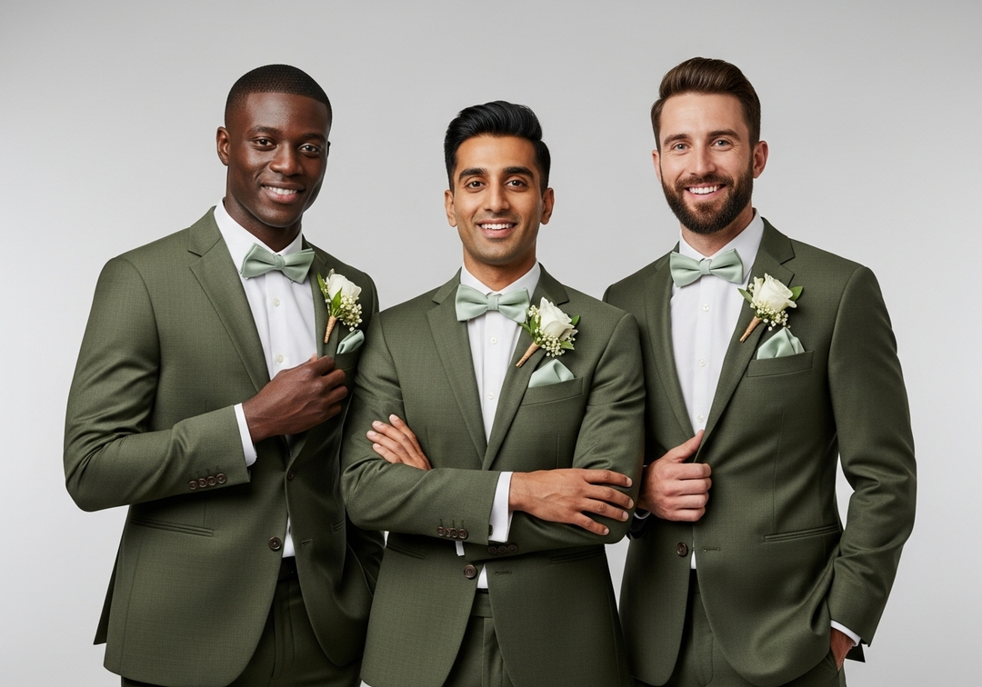 Groomsmen 6-Piece Set (Bowtie & Tie) Sage - Quick Ship
